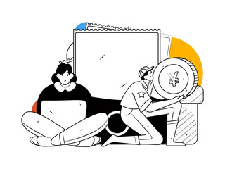 Holiday shopping people doing e-commerce online shopping flat vector concept operation hand drawn illustration
