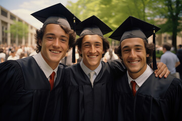 Group of three college male graduates. Generative AI.