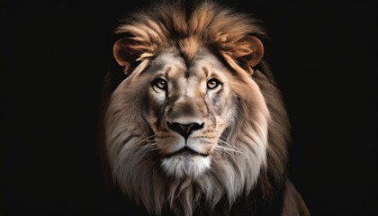 Obraz premium Portrait of a lion on the black background.