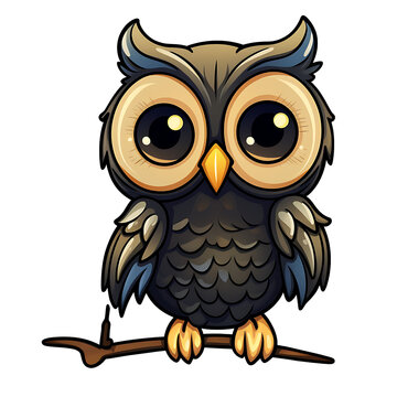cute owl with big eyes sticker clipart transparent background illustration