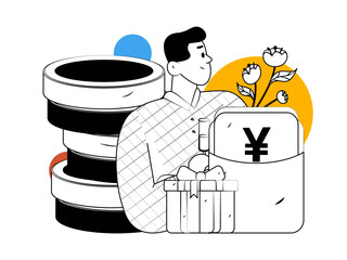 Holiday shopping people doing e-commerce online shopping flat vector concept operation hand drawn illustration
