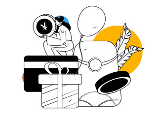 Holiday shopping people doing e-commerce online shopping flat vector concept operation hand drawn illustration
