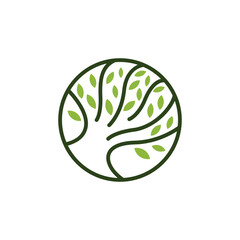 Abstract Tree of life logos. Eco nature symbols. Tree branch with leaves signs. Natural plant design elements emblems. Vector illustration.