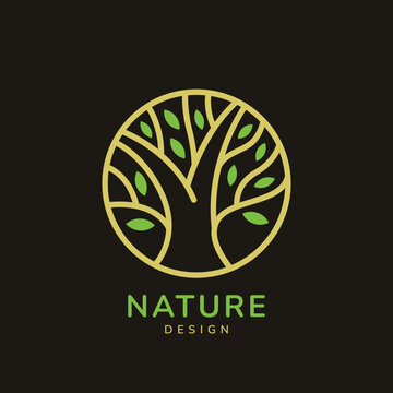 Abstract Tree of life logos. Eco nature symbols. Tree branch with leaves signs. Natural plant design elements emblems. Vector illustration.
