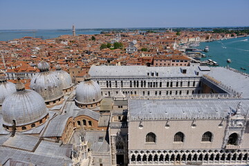 Fototapeta na wymiar Venice Italy - View from cathedral tower St Mark's Campanile to Saint Mark's Basilica