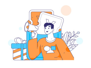 Holiday shopping people doing e-commerce online shopping flat vector concept operation hand drawn illustration
