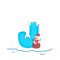 Christmas letters with snowman and ice