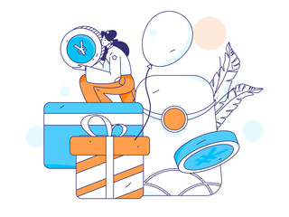 Holiday shopping people doing e-commerce online shopping flat vector concept operation hand drawn illustration
