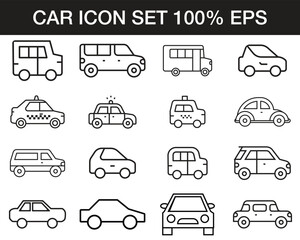 Car icons set. Car icon set in linear style. Transport symbol. Vector illustration.