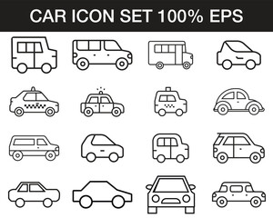 Obraz premium Car icons set. Car icon set in linear style. Transport symbol. Vector illustration.