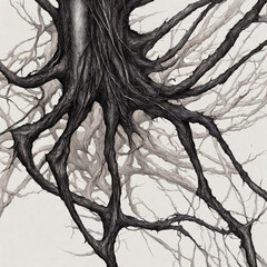 tree silhouette with roots, Generative AI
