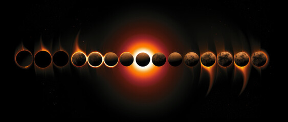 Illustration of a Solar Eclipse created with Generative AI technology - obrazy, fototapety, plakaty