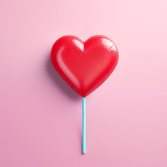 heart shaped lollipop isolated on plain pink studio background