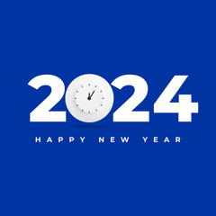 Happy new year 2024 concept for Ceramic, Tiles, Restaurant isolated on background. Food plate with clock new year concept