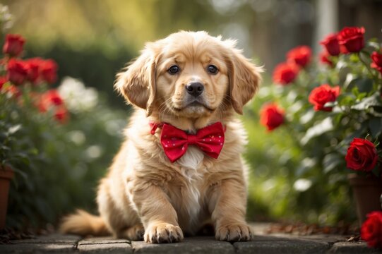 Puppy with Valentine's Bow