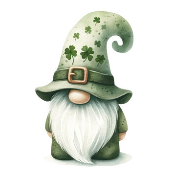 Watercolor St. Patrick's Day Gnomes Clipart, Digital painting for holiday cards, invitations