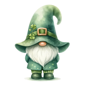 Watercolor St. Patrick's Day Gnomes Clipart, Digital painting for holiday cards, invitations