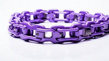a purple saw chain, capturing its unique color and exceptional durability, set against a pure white background for a visually striking composition.