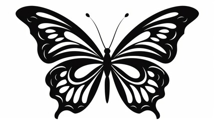 graceful black butterfly silhouettes on clean white background – elegant decorative design element, side view vector icon