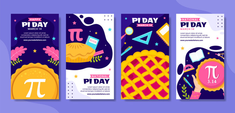 Pi Day Social Media Stories Flat Cartoon Hand Drawn Templates Background Illustration