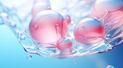 Closeup of Clear Cosmetic Moisturizer Bubble on Water Surface - Beauty and Skincare Concept for Freshness and Hydration in Spa Treatment.