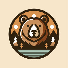 Bear head modern face logo icon. Wild bear emblem label icon