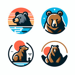 Bear head modern face logo icon. Wild bear emblem label icon