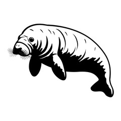 "Artfully Hand-Drawn Vector Illustration of a Manatee, Capturing the Creature’s Calm Essence and Grace in Exquisite, Lifelike Detail."