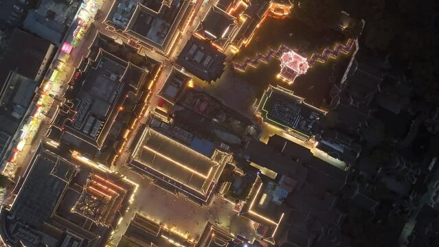 Aerial view of Yu Garden in Shanghai at night