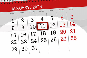 Calendar 2024, deadline, day, month, page, organizer, date, January, thursday, number 11