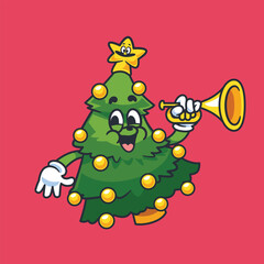 Christmas tree cartoon mascot