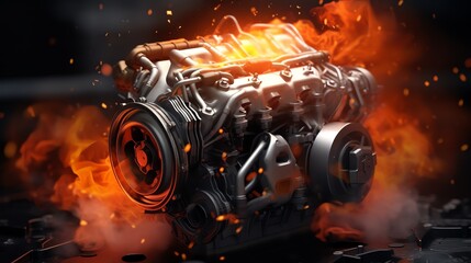 a engine with flames on it - obrazy, fototapety, plakaty