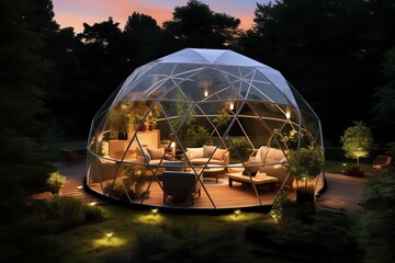 a glass dome with a living room inside - Powered by Adobe