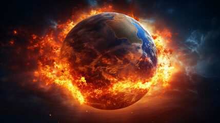 Earth on Fire Climate Change 3d illustration
