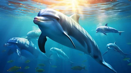 Foto op Canvas a group of dolphins swimming in the water © Edward
