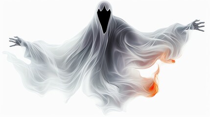 a white ghost with a black face and red flames - Powered by Adobe