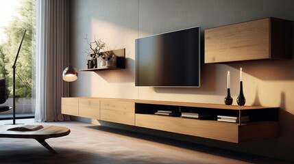 Install a floating entertainment unit to keep the space looking open and organized