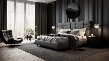 Monochromatic bedroom design for a sleek and sophisticated ambiance - obrazy, fototapety, plakaty