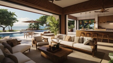 Fototapeta premium Open-concept living room with a seamless flow to the outdoor space