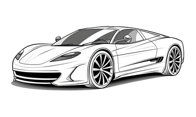 A drawing of a sports car on a white background