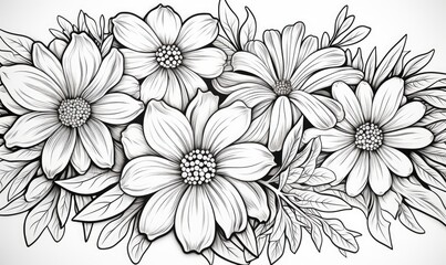 A line drawing of flowers on a white background