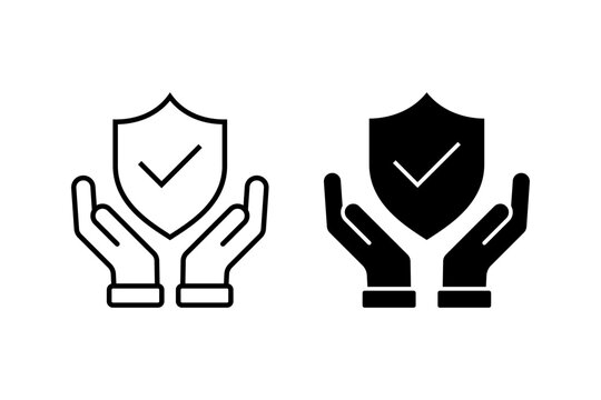Insurance icon vector set. Hand holding shield symbol
