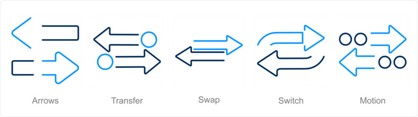 A set of 5 arrows icons as arrows, transfer, swap