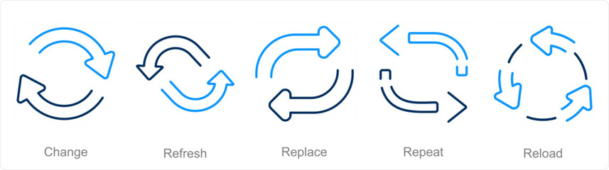 A set of 5 arrows icons as change, refresh, replace - obrazy, fototapety, plakaty