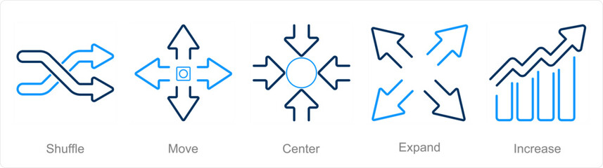A set of 5 arrows icons as shuffle, move, center