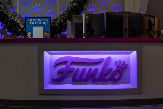 Everett, WA, USA - November 26, 2023. Funko Pop toys store inside with neon logo