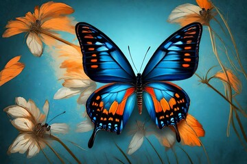 Very beautiful blue orange butterfly