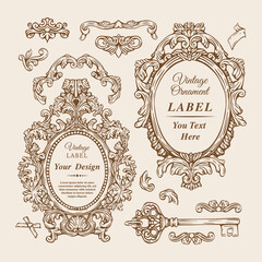 Vintage frame design element set illustration