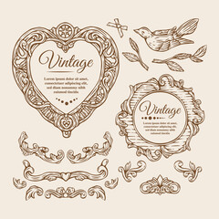 Vintage frame design element set illustration