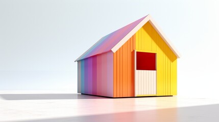 an isolated colorful stable on a white surface, showcasing the contrast of colors and the simplicity of the setting.